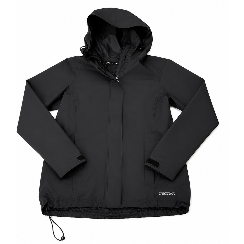 Marmot Nylon Hooded Rain jacket Size S Packable Black Full Zip‎